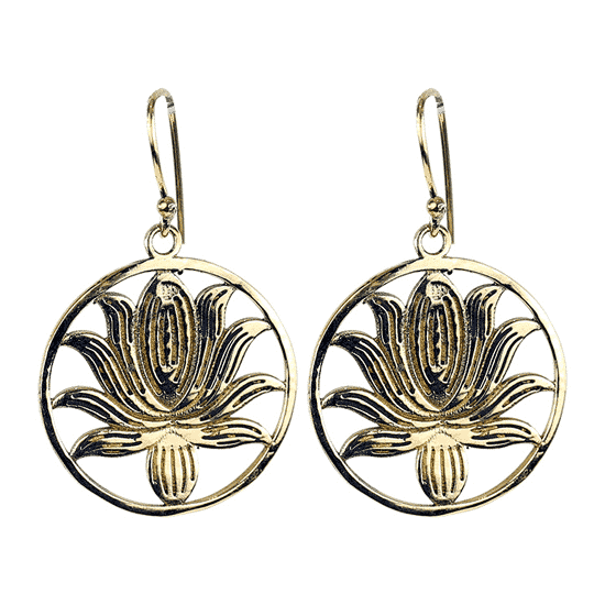 Earrings Lotus Brass Gold colored