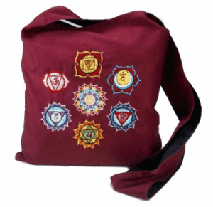 Shoulder bag Red brown with embroidered Chakras
