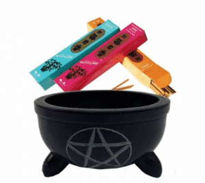 Incense Burner Black Soapstone Pentagram with Stones