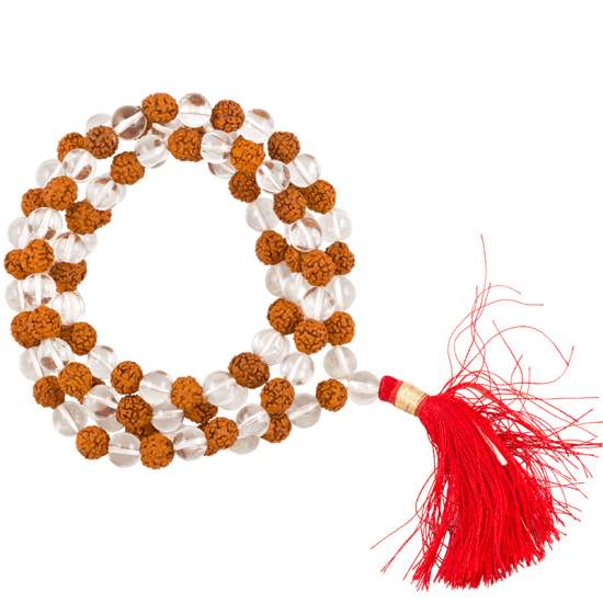 Mala Mountain Crystal Rudraksha AA 108 Beads with Bag