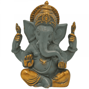 Ganesha Great Ears Grey with Golden Finish - 14 cm