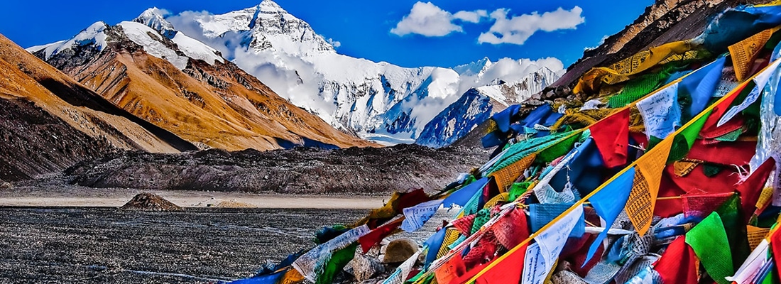 Himalaya mountains prayer flags