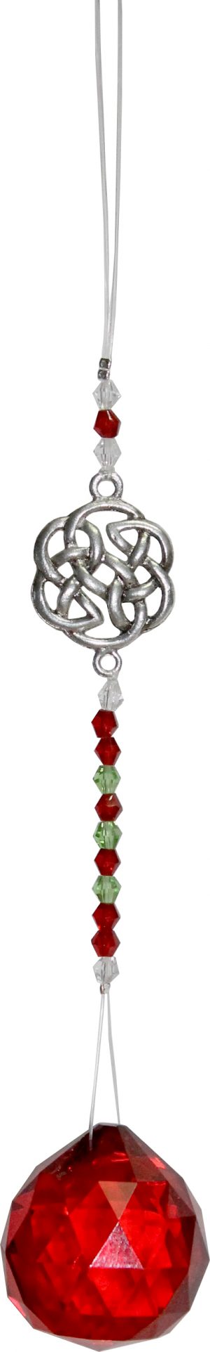 Suspended Crystal Cut Glass with Beads  Celtic Button - Red