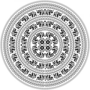 Round Cotton Wall coverings - Elephant - Black and White