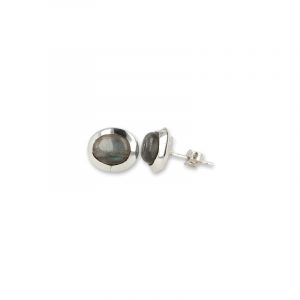 Labradorite Stud Earrings Silver Oval