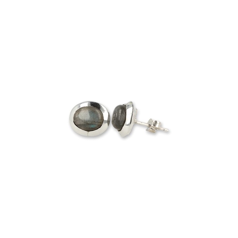 Labradorite Stud Earrings Silver Oval
