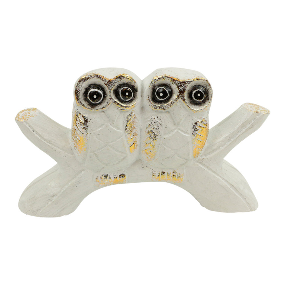 Owls on a Branch Wood - White