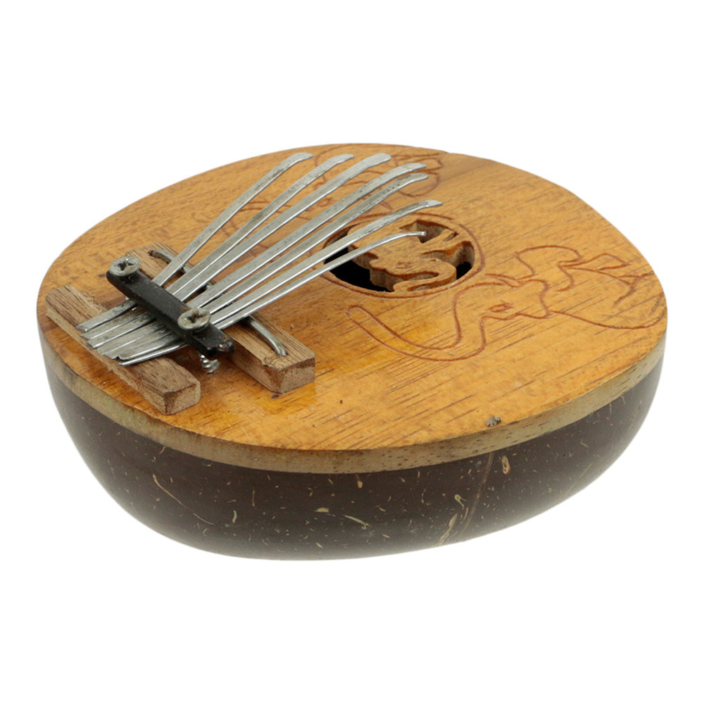 Karima or Thumb Piano Coconut with Carved Elephant