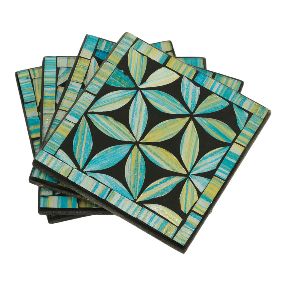 Coaster Mosaic Flower Turquoise Set of 4 (10 x 10 cm)