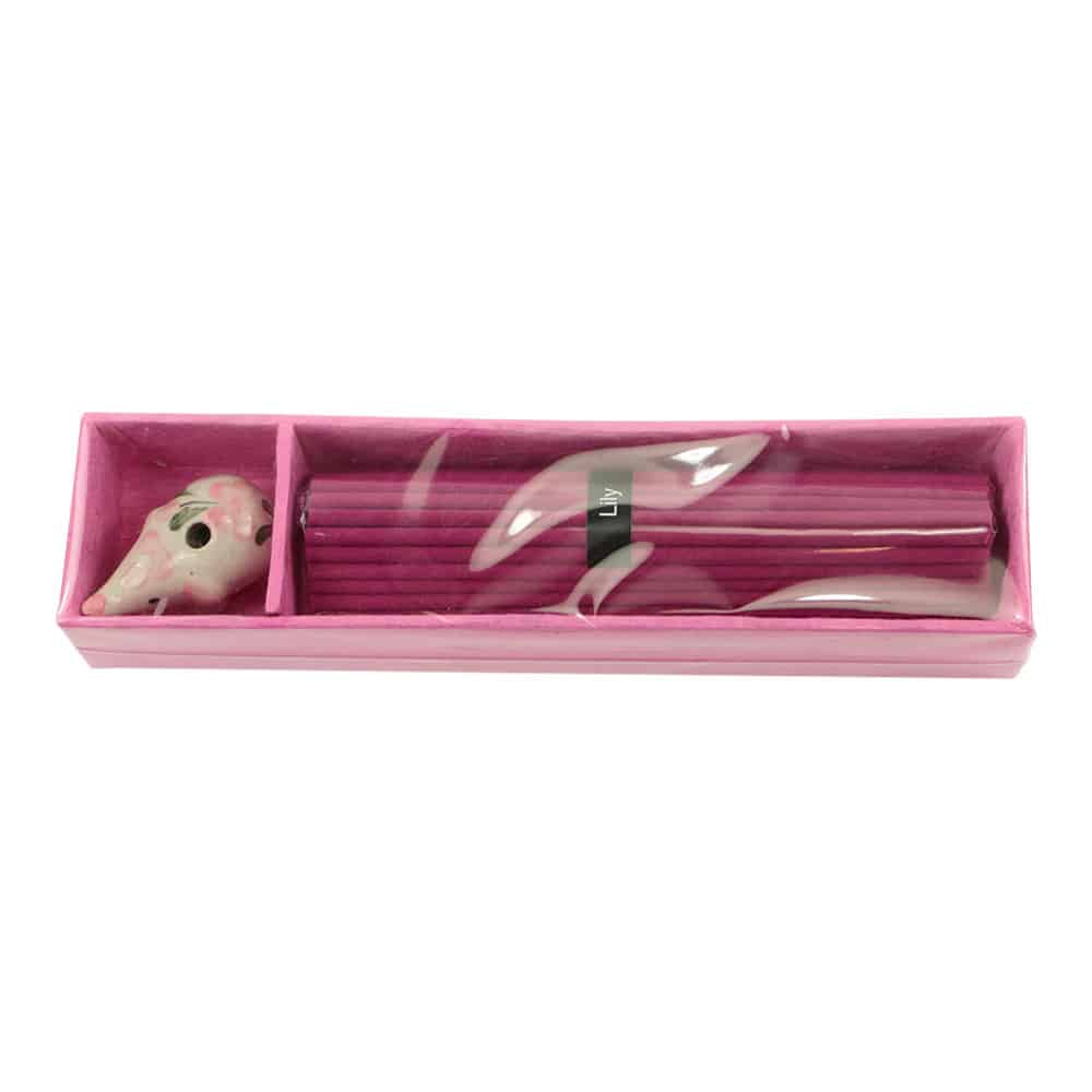 Gift Set Lily Incense with Elephant Incense Burner (Pink)
