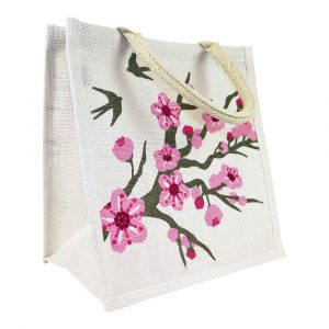 Jute Bag Cherry Branch with Swallows