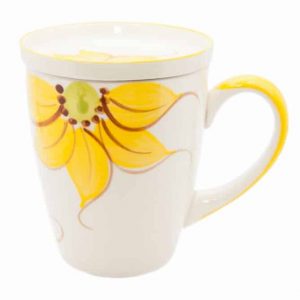 Ceramic Tea Mug Sunflower Yellow with Tea Bowl