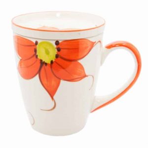 Ceramic Tea Mug Sunflower Orange with Tea Bowl