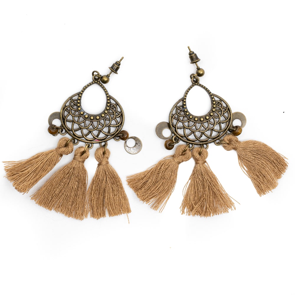 Bohemian Earrings Mandala with Brown Tassel