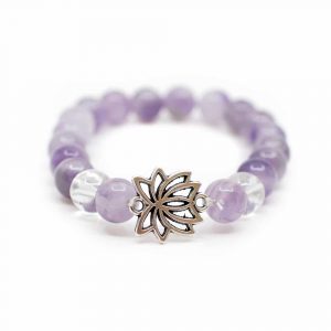 Gemstone Bracelet Amethyst / Rock Crystal with Lotus