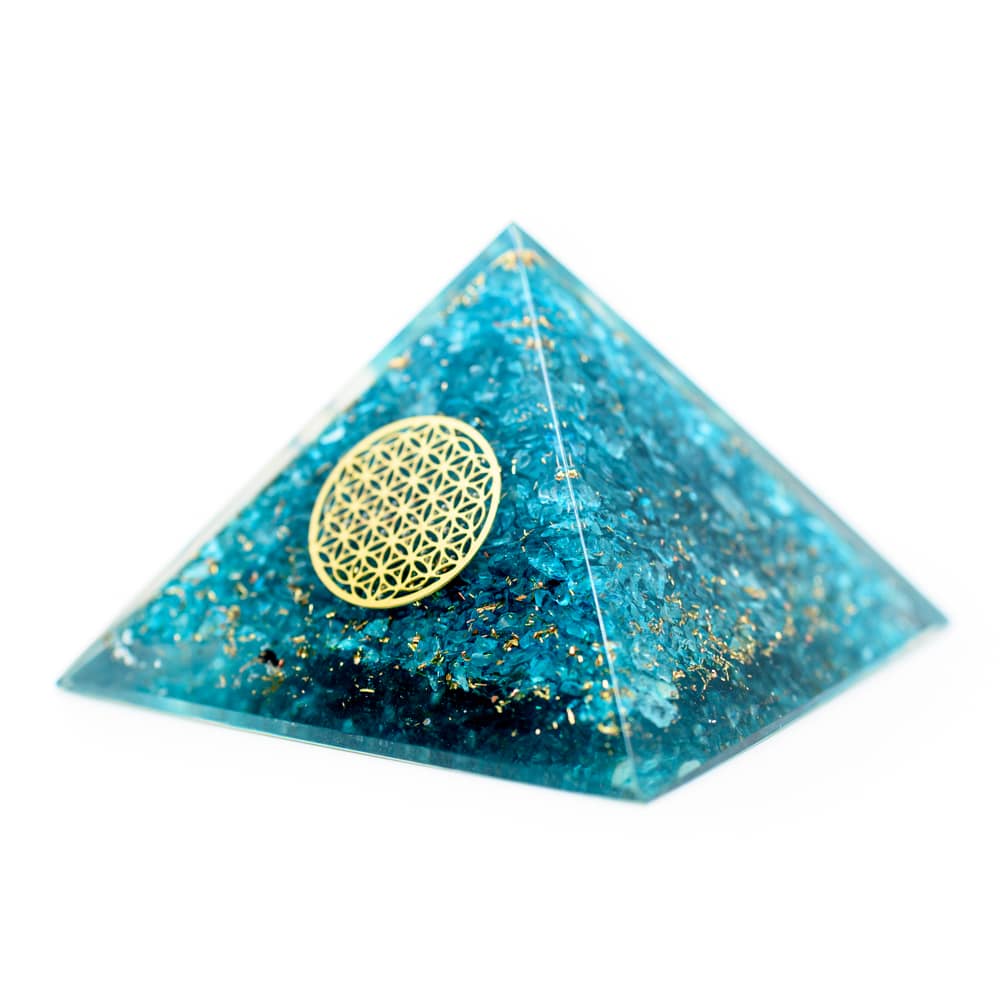 Orgonite Pyramid Blue Topaz - Flower of Life (70 mm)