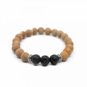 Gemstone Bracelet Jasper/Lava Stone with Silver Rings