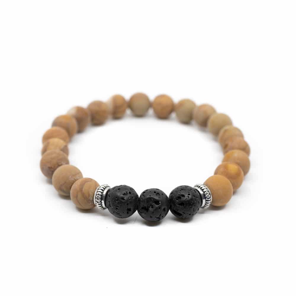 Gemstone Bracelet Jasper/Lava Stone with Silver Rings