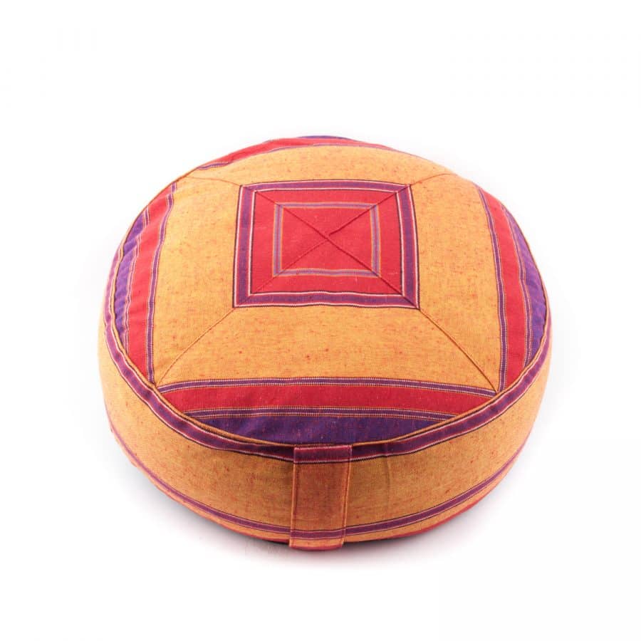 Yogi & Yogini Meditation Cushion Round Cotton Orange - Patterned Red - 33 x 17 cm
