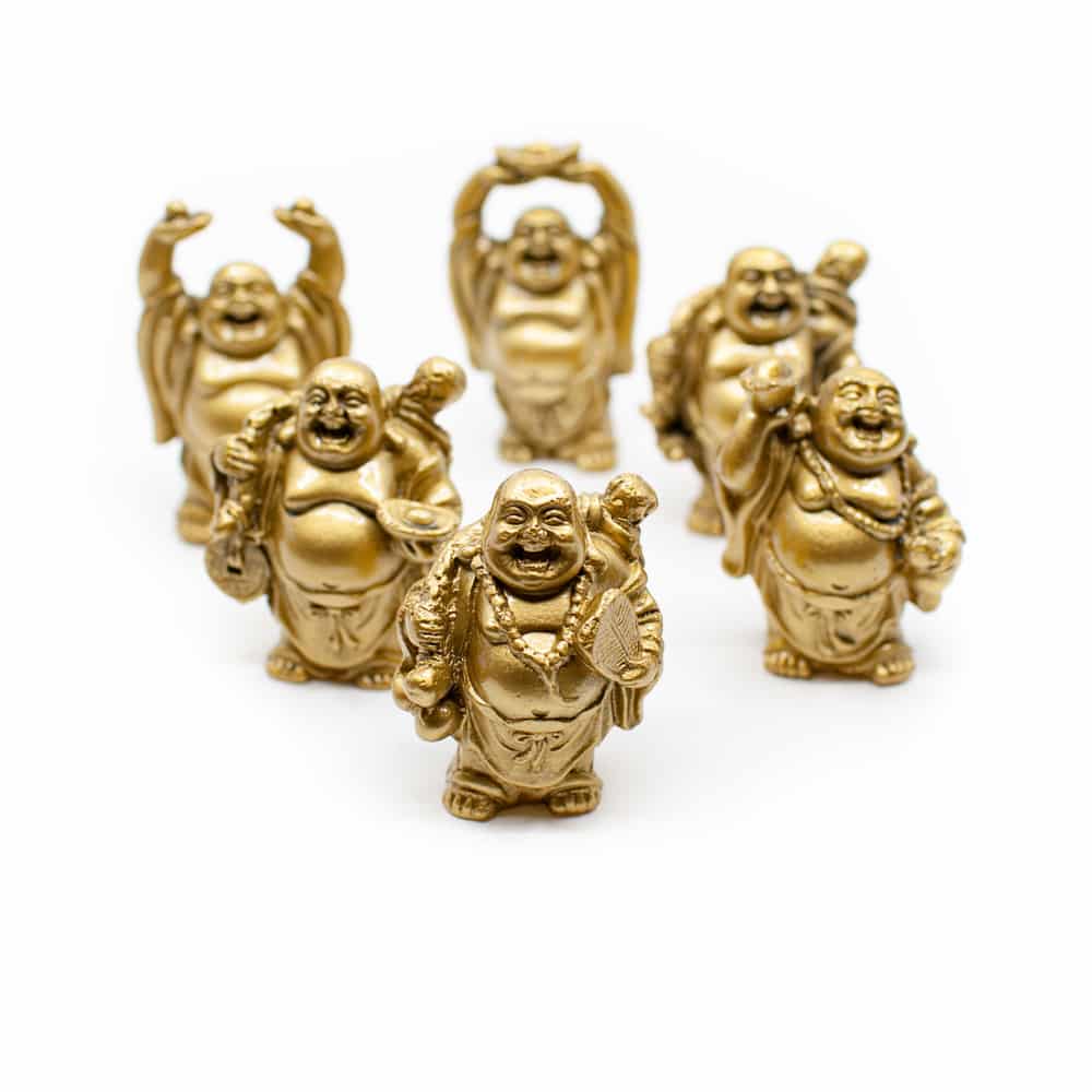Happy Buddha Statue Polyresin Gold-coloured - set of 6 - ca. 7.5 cm