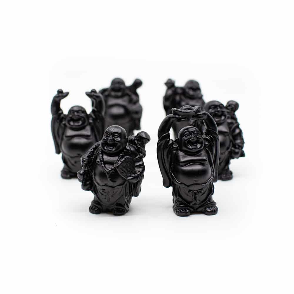 Happy Buddha Statue Standing Polyresin Black - set of 6 - approx. 7 cm
