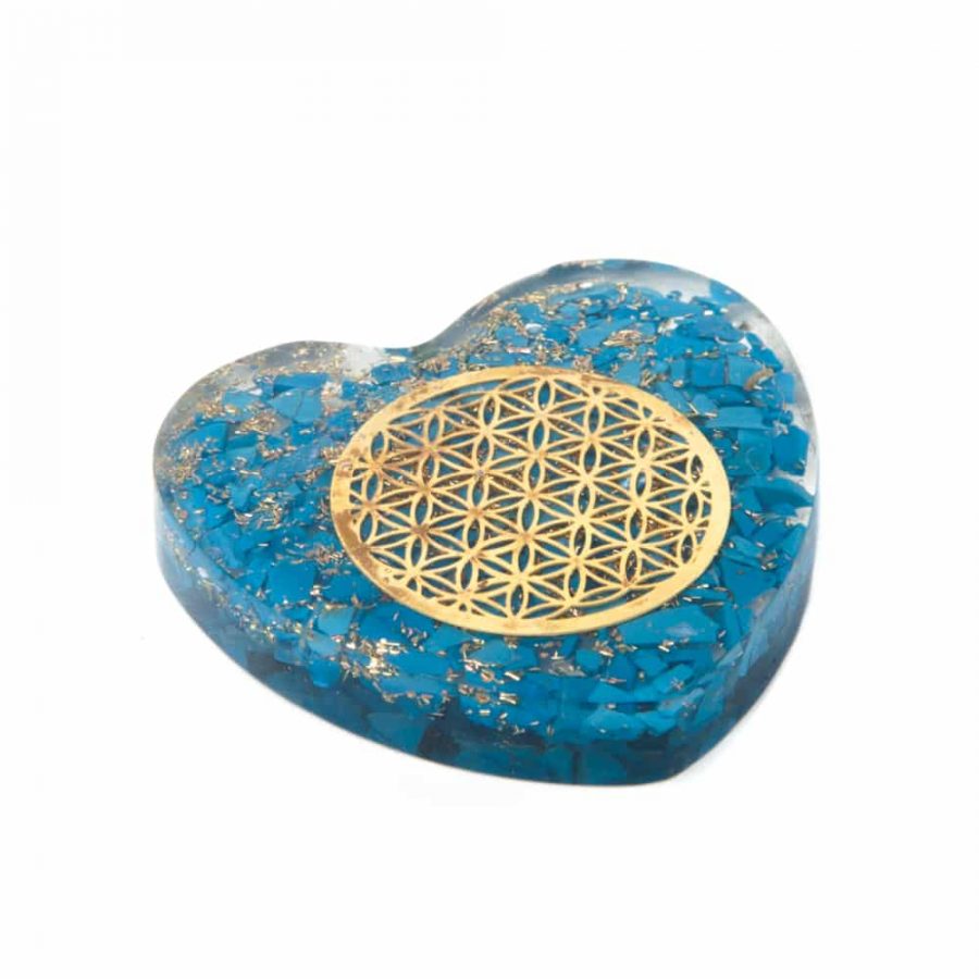 Orgonite Heart Turquoise with Copper Flower of Life