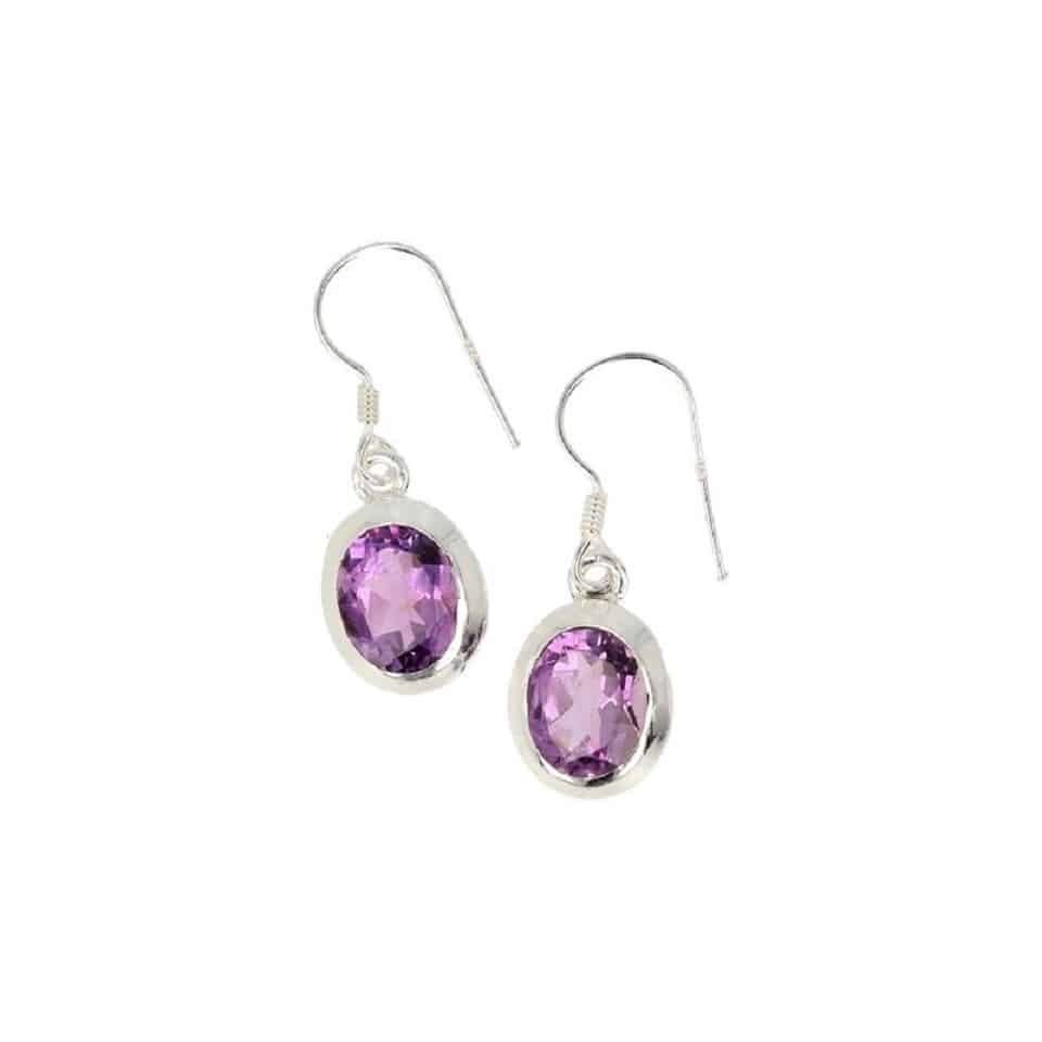 Silver Earrings Amethyst Facet Oval