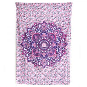 Tapestry Mandala Cotton with Purple and Flowers Authentic (215 x 135 cm)