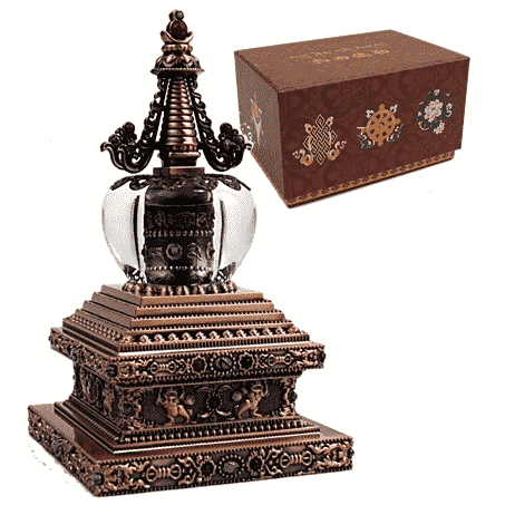 Stupa with Solar Prayer Wheel - Bronze-White Metal