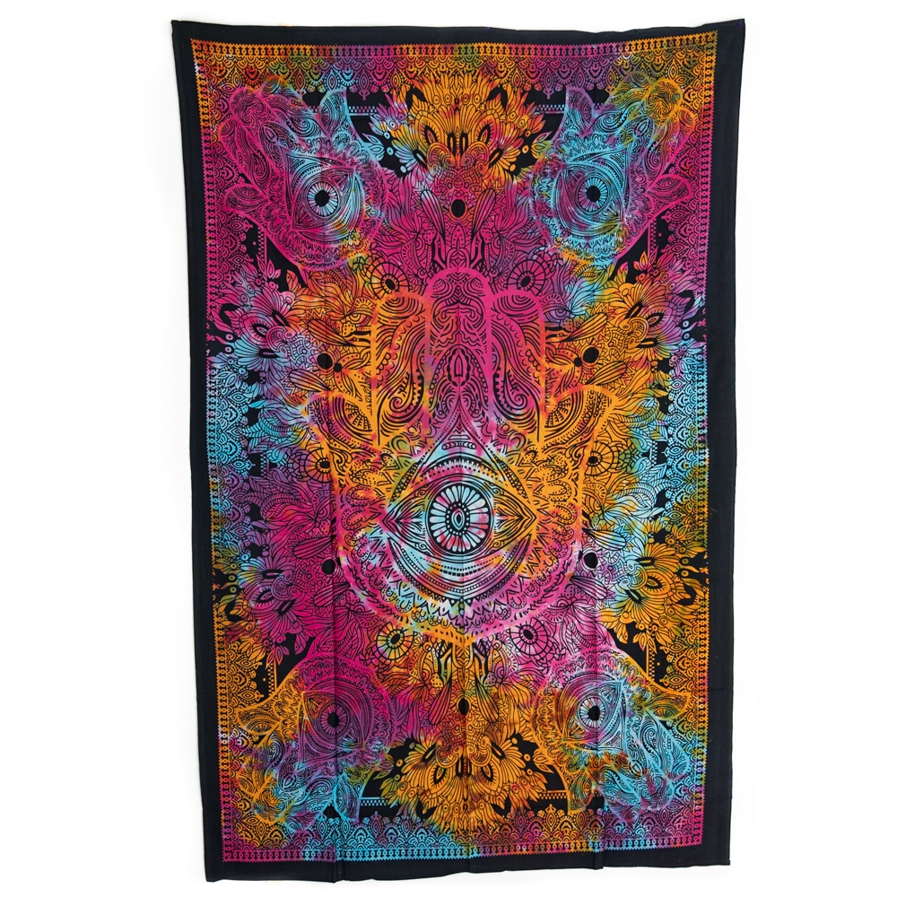 Tapestry Spiritual Cotton Colourful Hamsa Hand Authentic (215 x 135 cm)