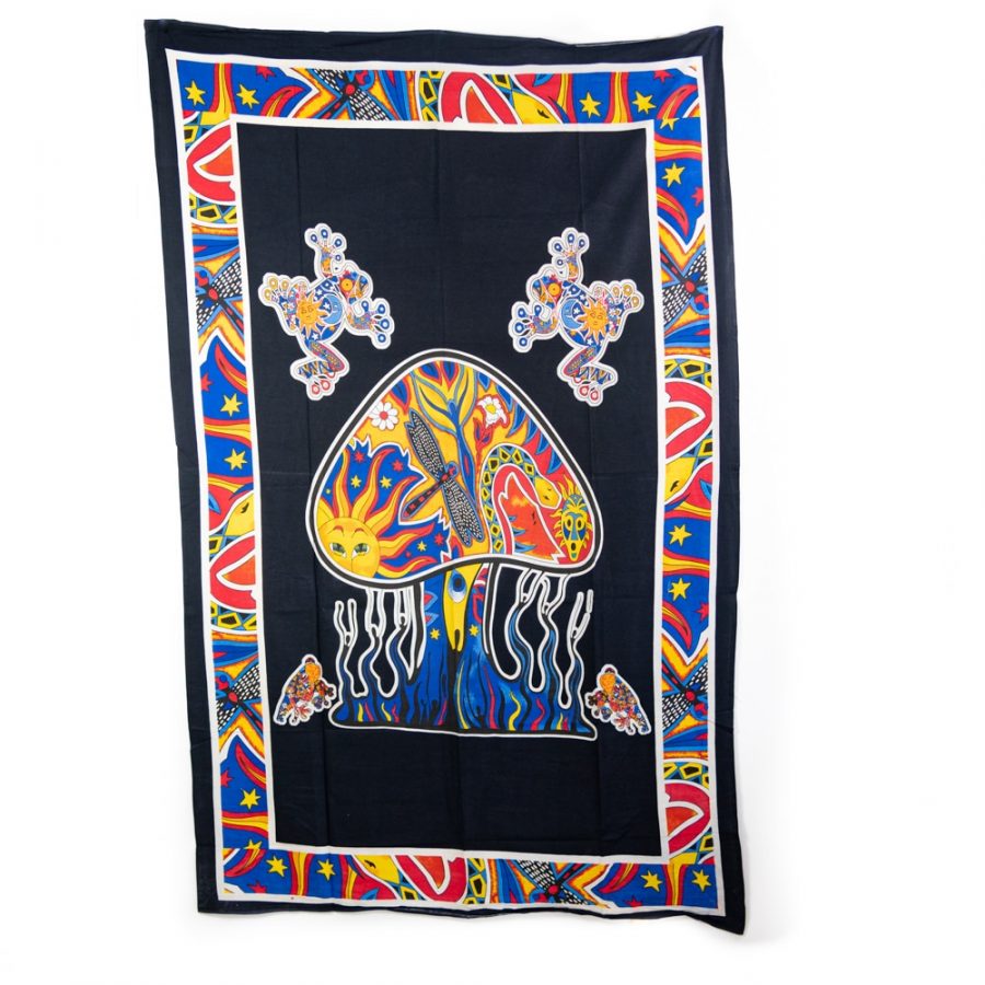 Tapestry Spiritual Cotton Mushroom with Frogs Authentic (215 x 135 cm)