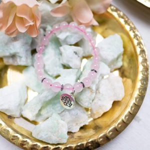 Gemstone Bracelet Rose Quartz with Lotus