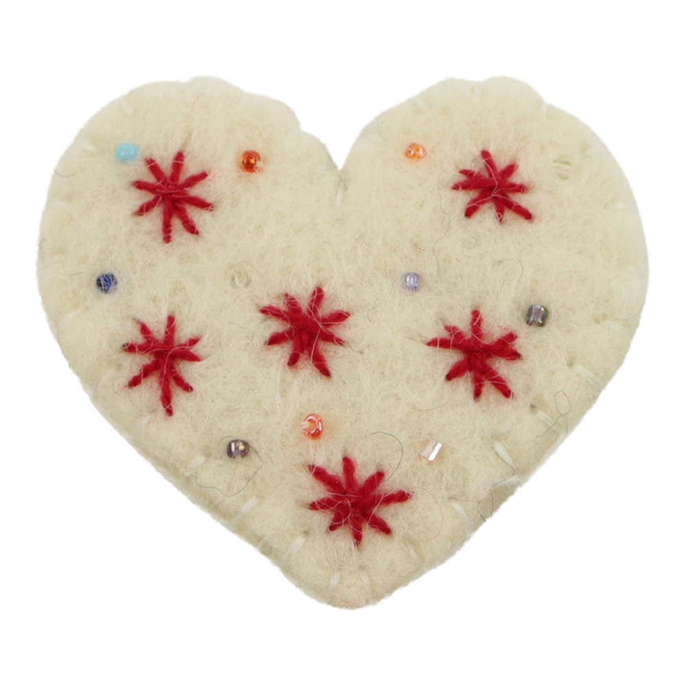 Felt Hair Clip Heart - White and Red