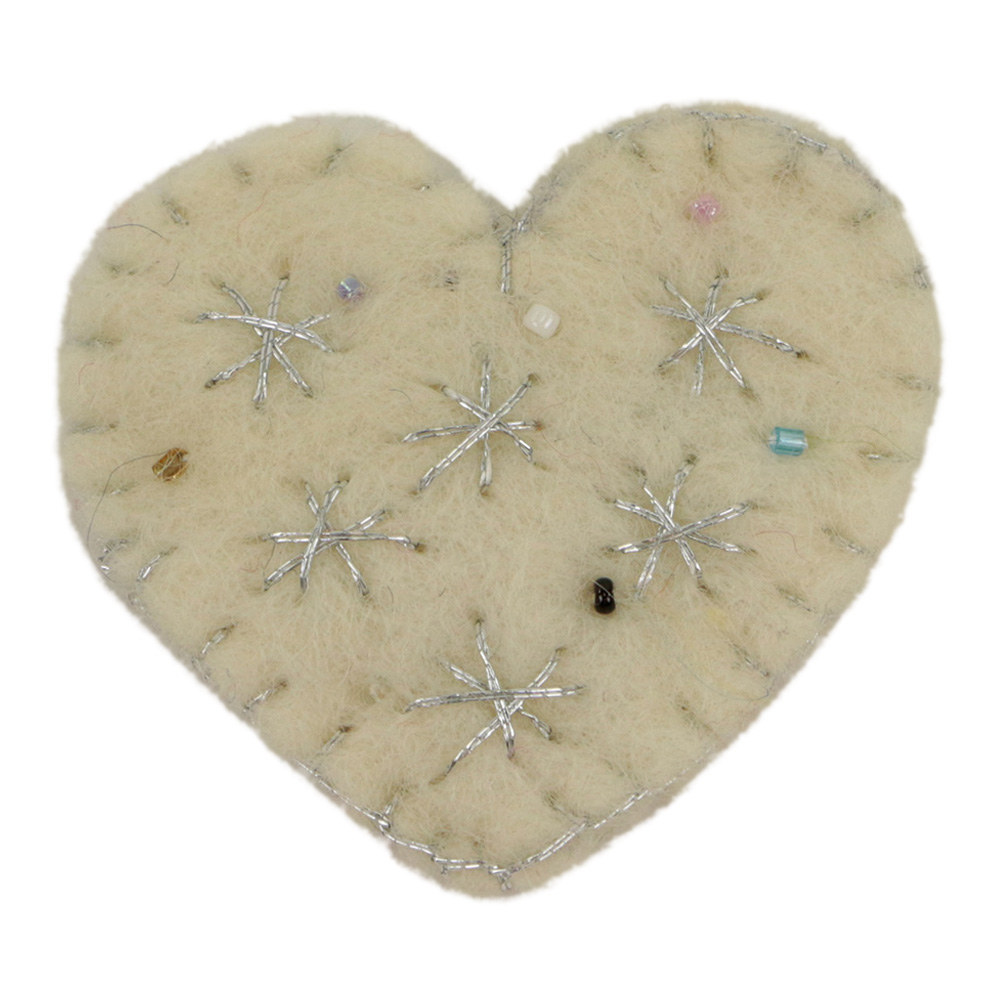 Felt Hair Clip Heart - White and Silver Color