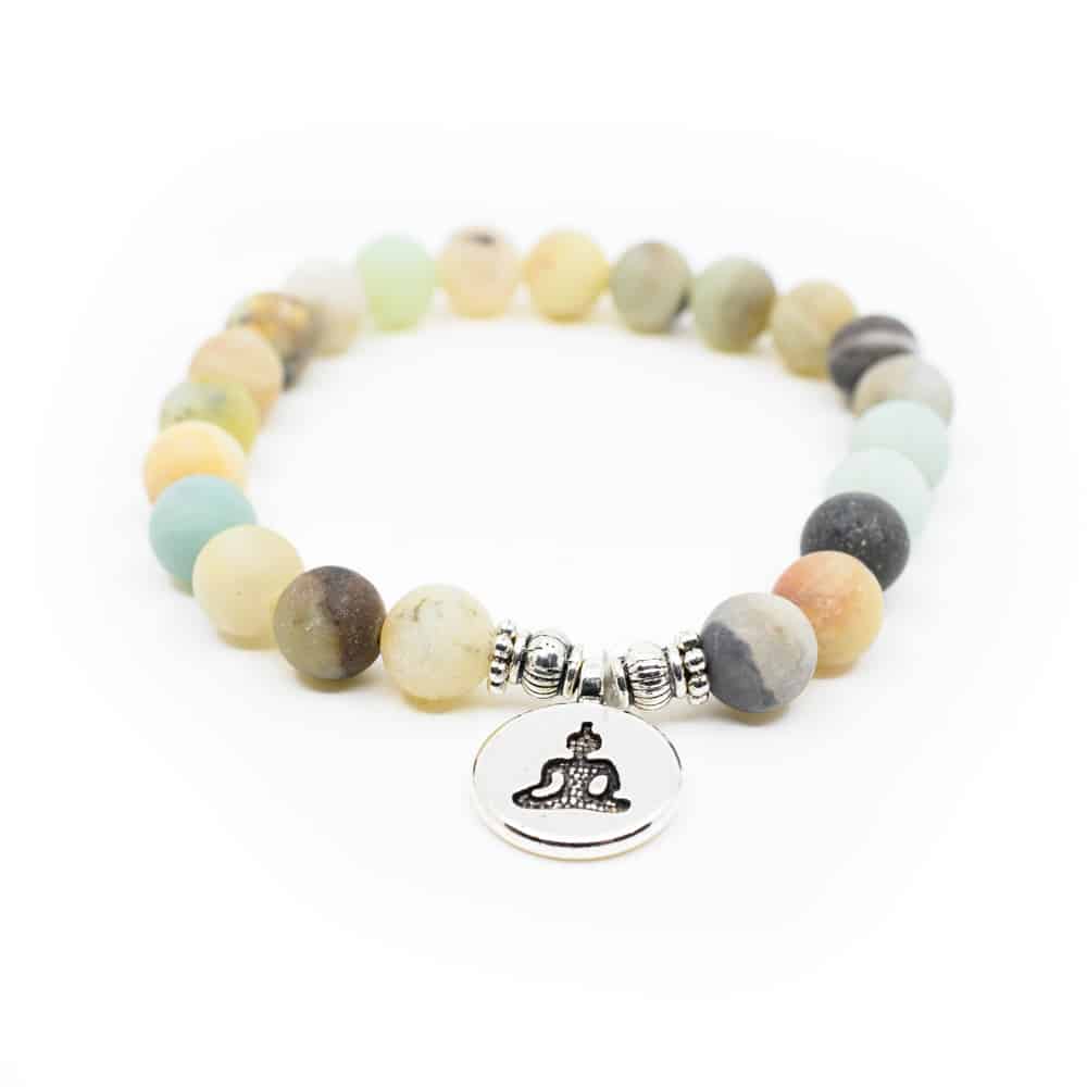 Gemstone Bracelet Amazonite Mala Elastic with Buddha