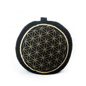Meditation Cushion Black Gold Flower Imprint