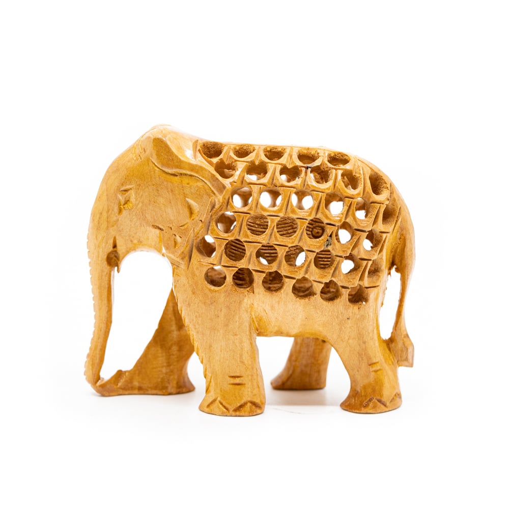 Wooden Elephant Statue with Baby (8 cm)