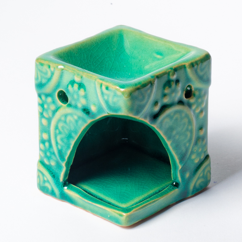 Aroma Burner for Melting Candles - Green Flowers - 8x6.5cm