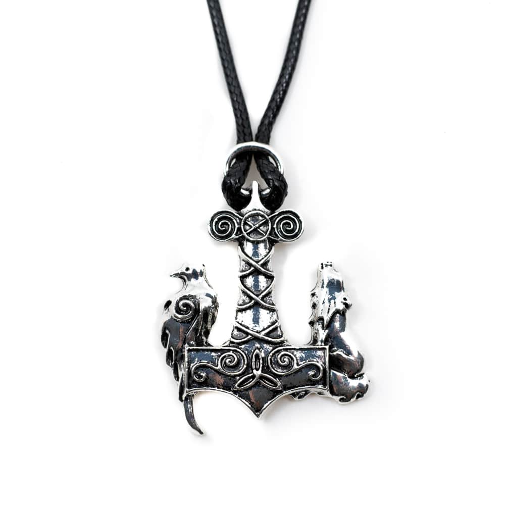 Talisman Viking Thor's Hammer with Crow and Wolf