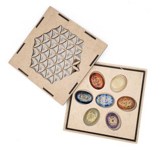 Chakra Gemstones Worry Stones Set in Flower of Life Storage Box