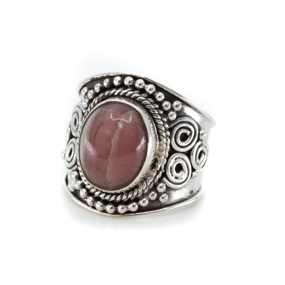 Gemstone Ring Rhodochrosite 925 Silver "Jesahna" (Size 17)