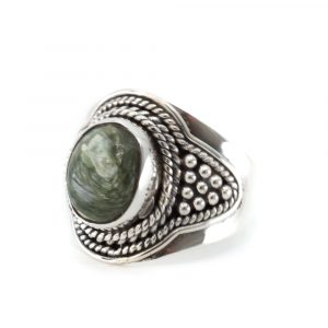 Gemstone Ring Seraphinite 925 Silver "Fohsira" (Size 17)