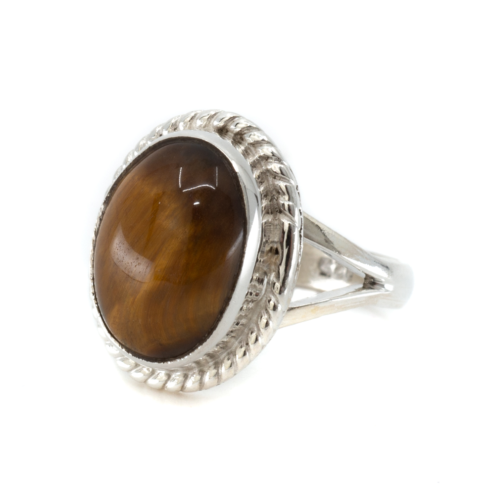 Gemstone Ring Tiger Eye 925 Silver "Cassavi" (Size 17)