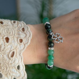 Gemstone Bracelet Aventurine/Labradorite with Four-leaf Clover