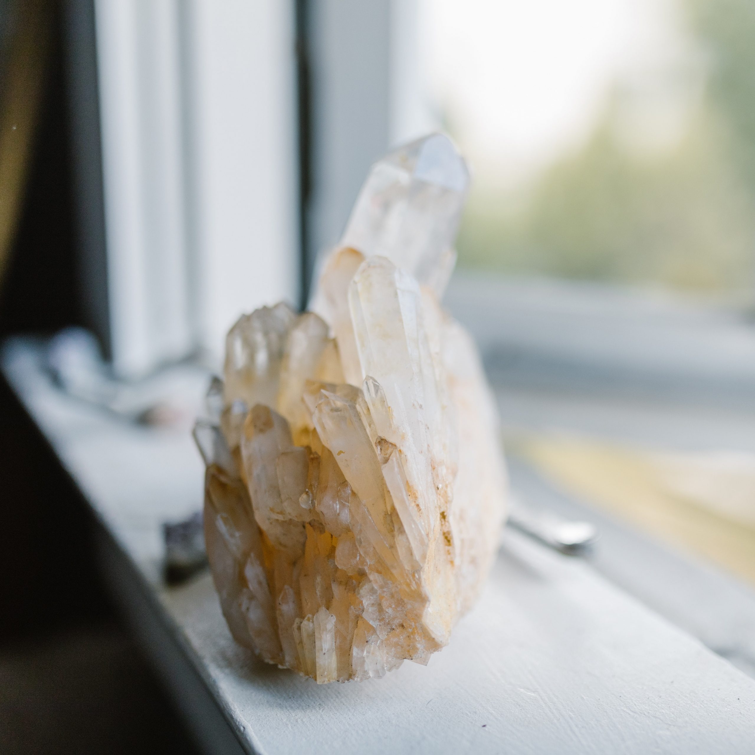 large crystal on windowsill