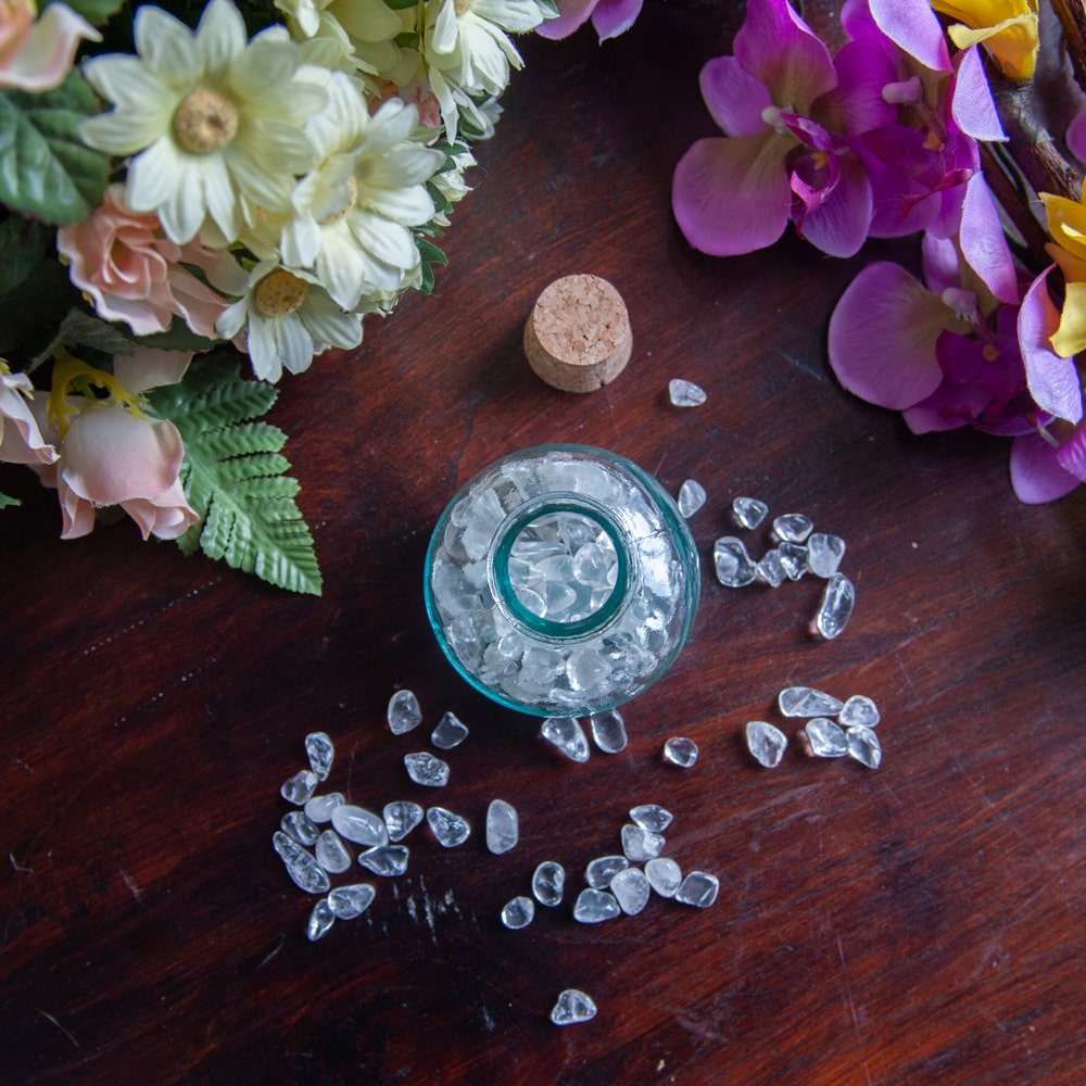 tumbled polished gemstones bottle