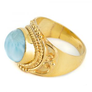 Gemstone Ring Larimar 925 Silver - Gold Plated 