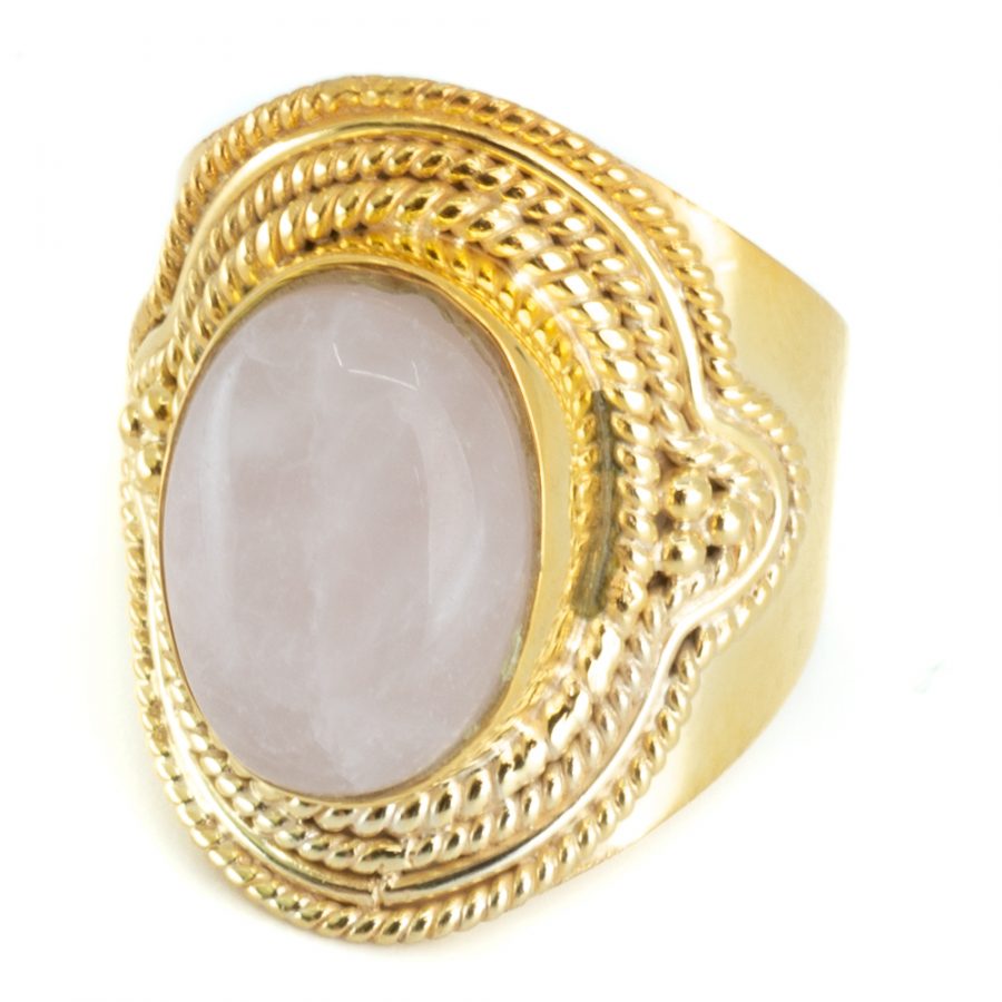 Gemstone Ring Rose Quartz 925 Silver- Gold Plated 