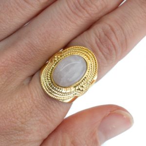 Gemstone Ring Rose Quartz 925 Silver- Gold Plated 