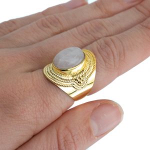 Gemstone Ring Rose Quartz 925 Silver- Gold Plated 